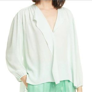 SOLD VINCE Shirred Long Sleeve Silk Blouse Color Sea Foam Top Size XL